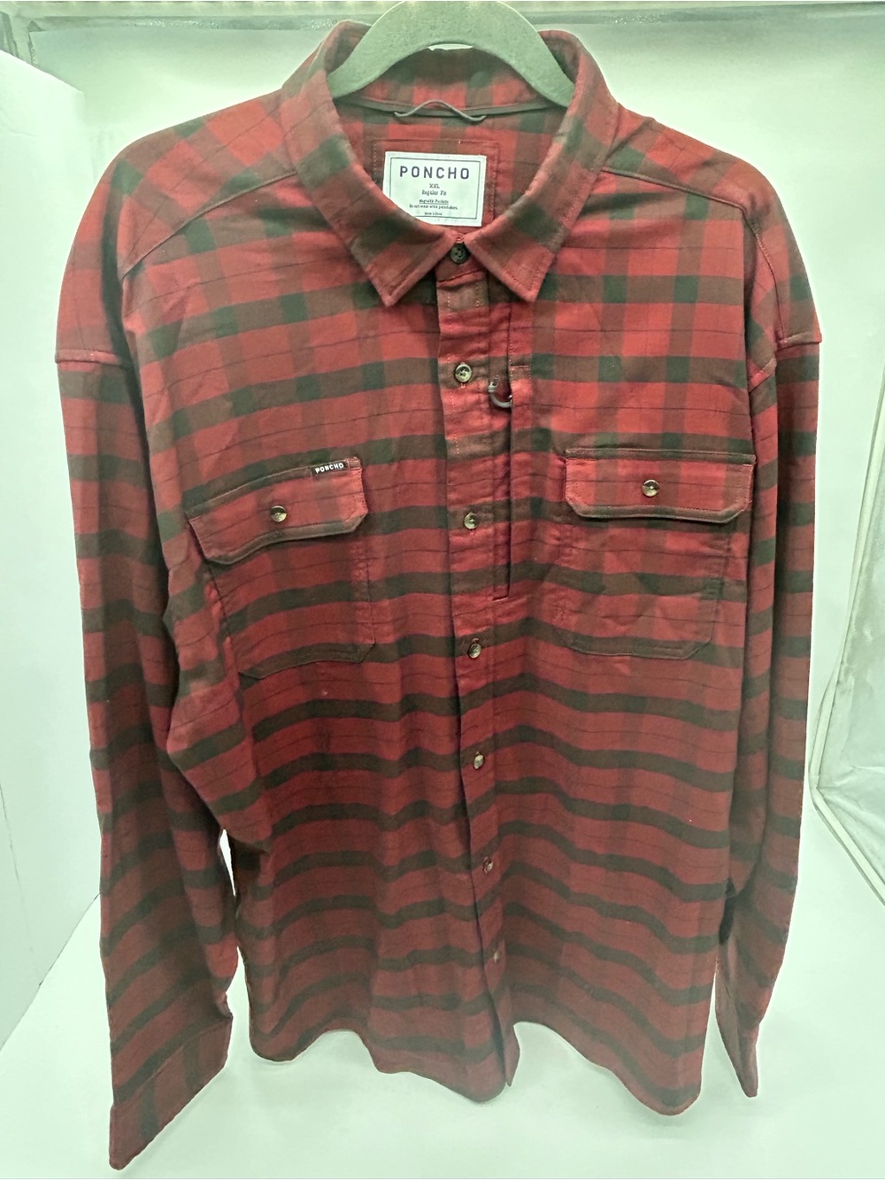 Poncho Outdoor Buffalo Pattern Flannel Shirt With Magnetic Pocket Flaps XXL